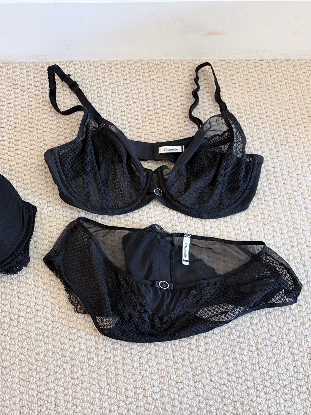 Bundle Natori Black Lace Underwire Bra and Chantelle bra & Brief Set